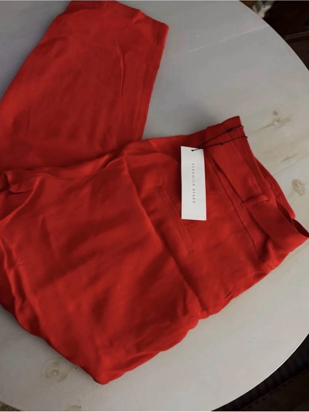 Veronica Beard Red Silk Trousers with Brand Tag